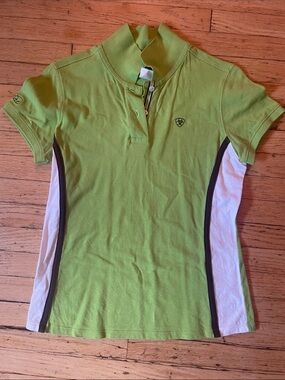 Ariat Bright Lime Green Polo with White and Brown Trim